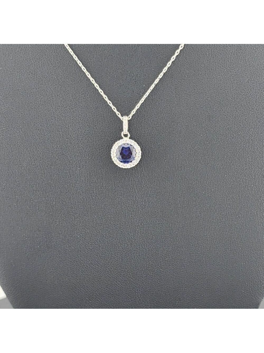 Sterling Silver 925 Blue Gemstone Necklace – Sparkling Cubic Zirconia Detail - Picture 2 of 6